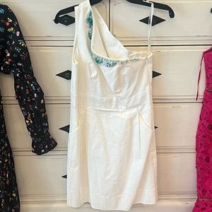 White ine shoulder shoshanna dress with turquoise beading. Brand new with tag